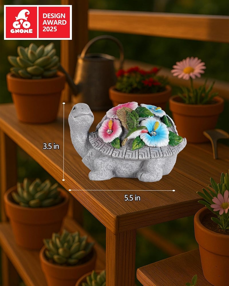 GoGnome Solar Turtle Figurine Lights with Hummingbird Flower 5.5-inch – Garden Statue for Outdoor Yard Decorations, Lawn Ornaments, Balcony Decor – Ideal Gift for All Occasions (Turtle) - Image 5